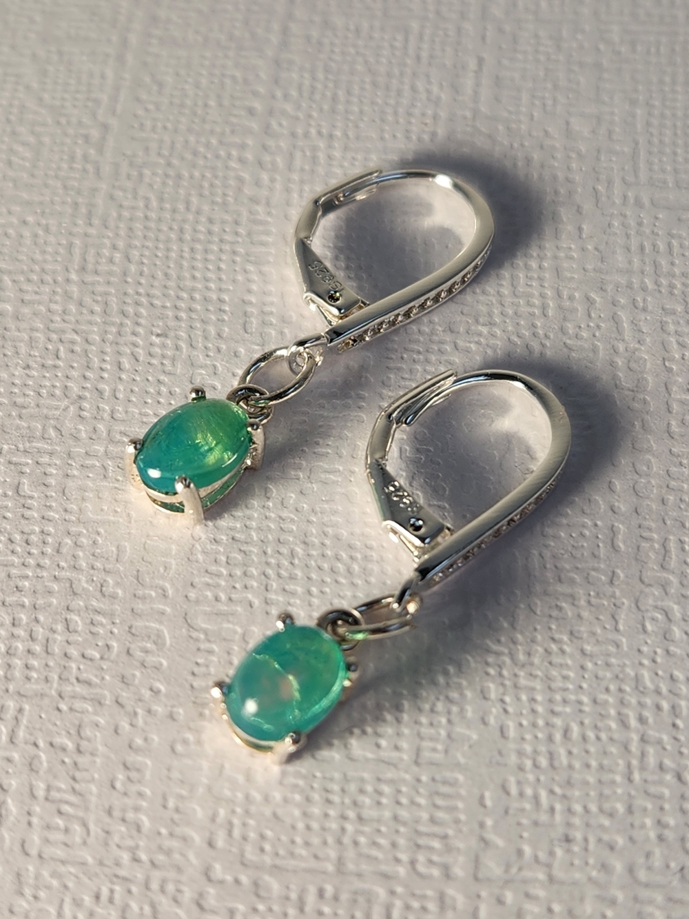NIB Ethiopian Welo Opal 925 Leverback Drop Earrings Aqua Green